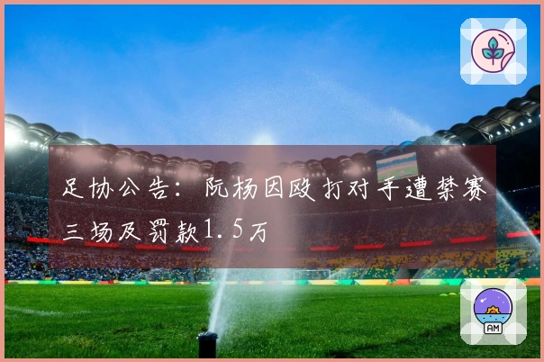 足协公告：阮杨因殴打对手遭禁赛三场及罚款1.5万